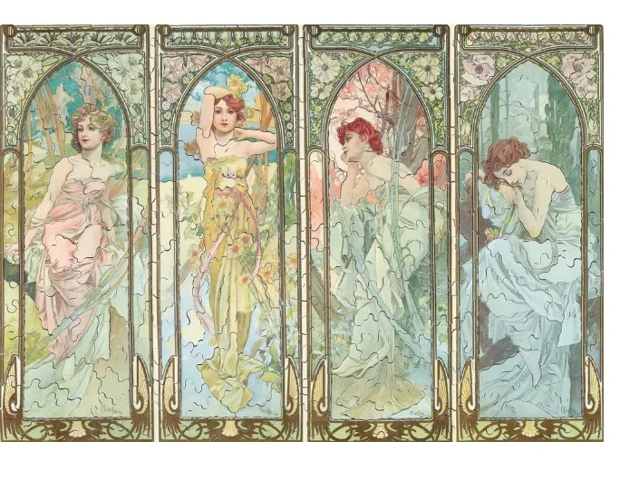 Puzzle en Bois Découpé à la Main - Alfons Mucha - Les Heures Du Jour