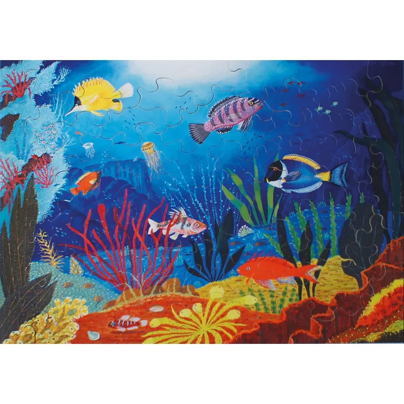 Puzzle en Bois Découpé à la Main - Poissons Tropicaux