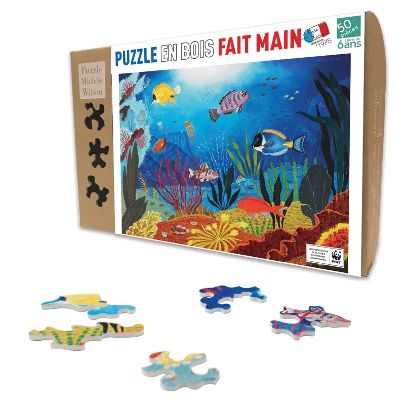 Puzzle en Bois Découpé à la Main - Poissons Tropicaux