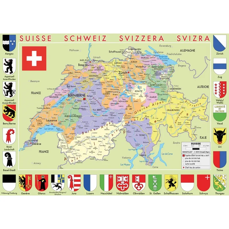 Puzzle en Bois Découpé à la Main - Carte De La Suisse