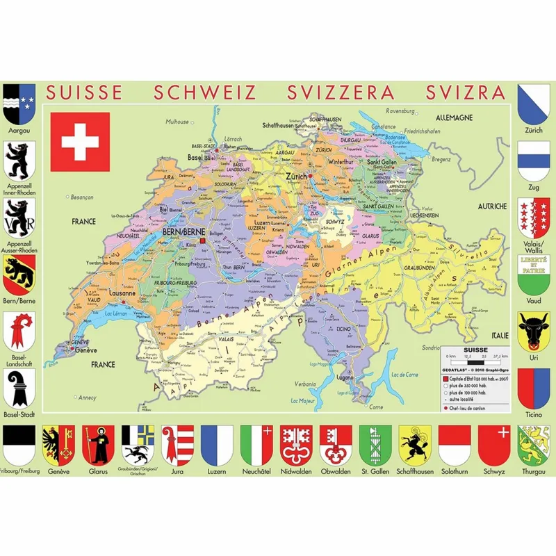Puzzle en Bois Découpé à la Main - Carte De La Suisse