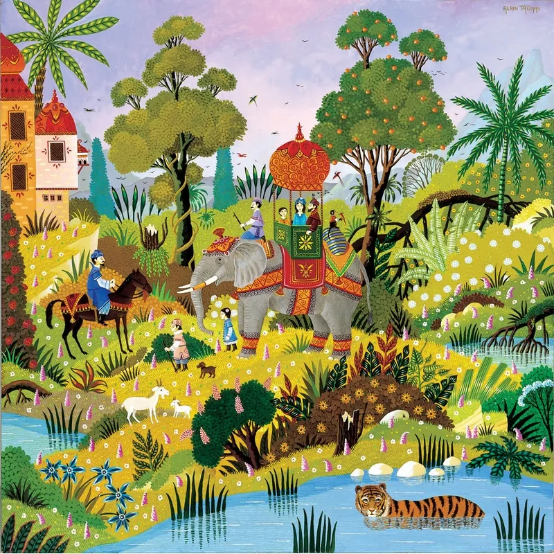 Puzzle en Bois Découpé à la Main - Alain Thomas - Paysage Oriental Au Tigre