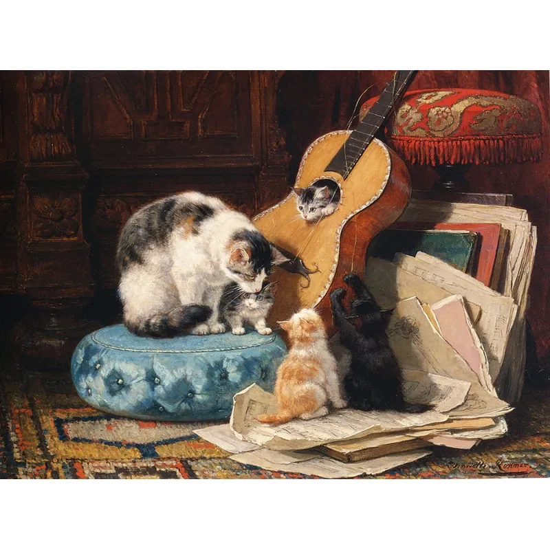 Puzzle en Bois Découpé à la Main - Henriette Ronner-Knip - Leçon De Guitare