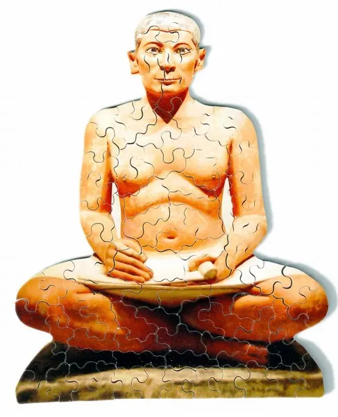 Puzzle en Bois Découpé à la Main - Art Egyptien - Le Scribe Accroupi