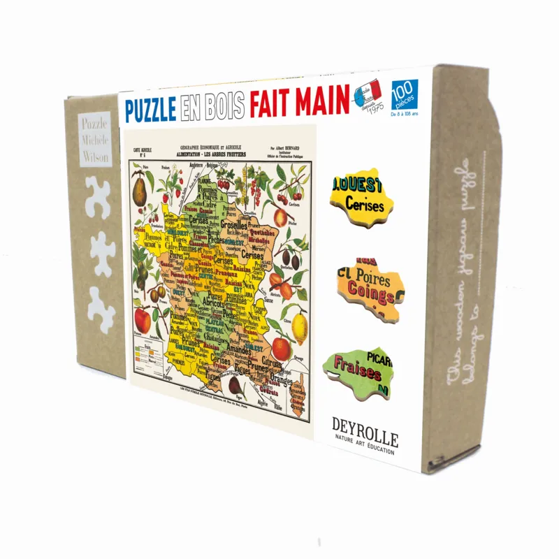 Puzzle en Bois Découpé à la Main - Carte De France Des Fruits