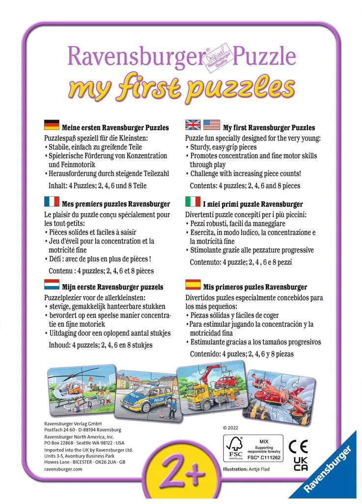 Puzzle Cadre - 4 Puzzles - Mes véhicules d'urgence