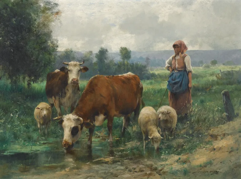 Julien Dupré: Bergère avec son Troupeau