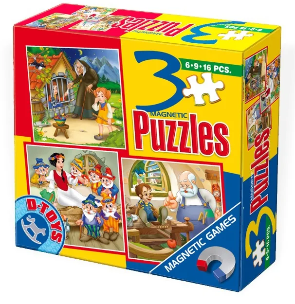 3 Puzzles Magnétiques - Pinocchio, Hansel et Gretel, Blanche Neige