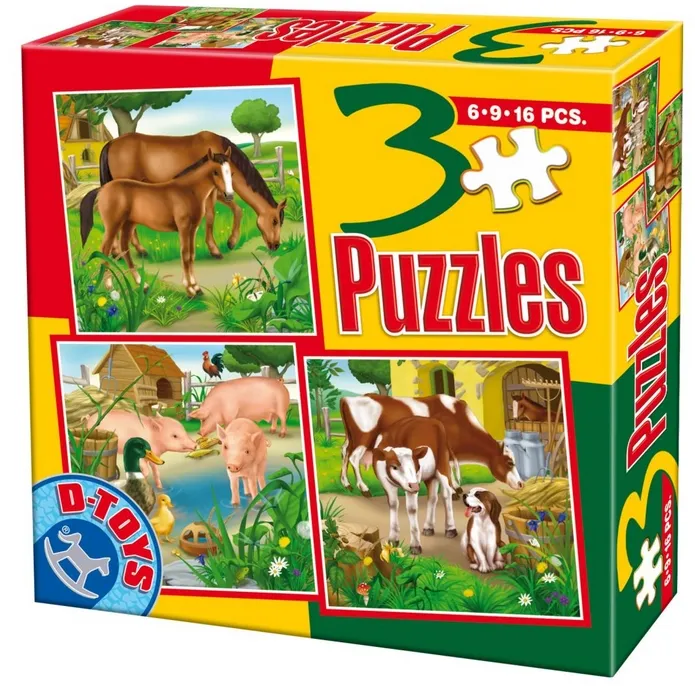 3 Puzzles - Chevaux, vaches, cochons, canards