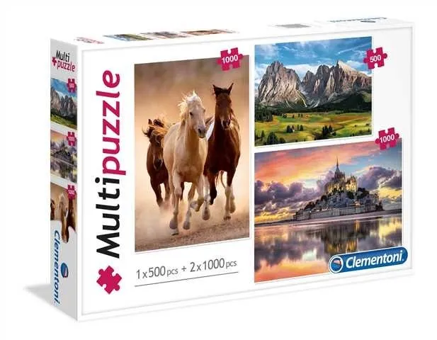 3 Puzzles - Chevaux, Montagne, Mont Saint-Michel