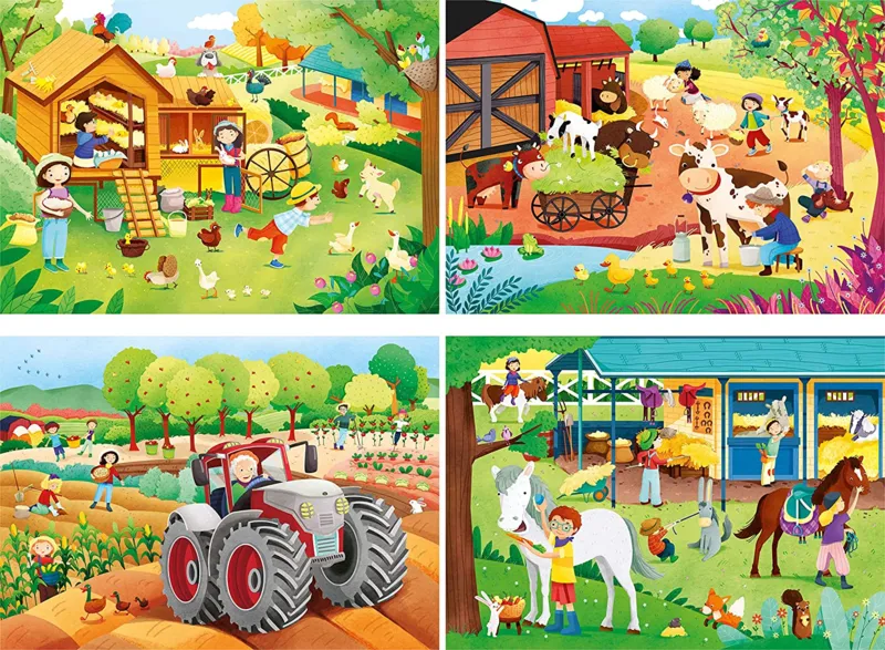 4 Puzzles - La Ferme (2x20, 2x60 Pièces)