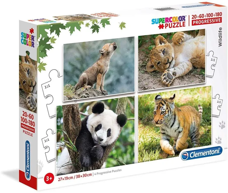 4 Puzzles Evolutifs - Animaux Sauvages  (20,60,100,180 Pièces)