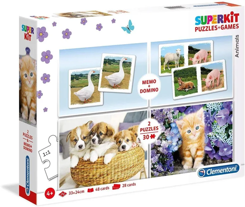 Superkit 4 en 1 - Animals (2 Puzzles + Memory + Domino)