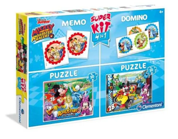 Super Kit 4 in 1 - Mickey and The Roadster Racers - 2 Puzzles + Memo + Domino