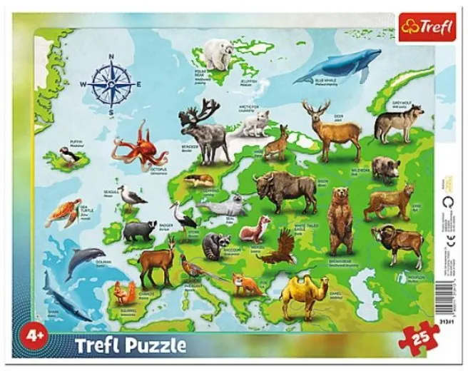 Puzzle Cadre - Carte d'Europe Des animaux