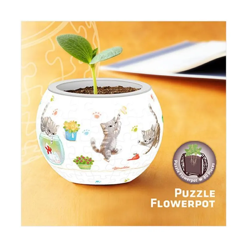 Puzzle 3D - Flower Pot - Cat's Play Time
