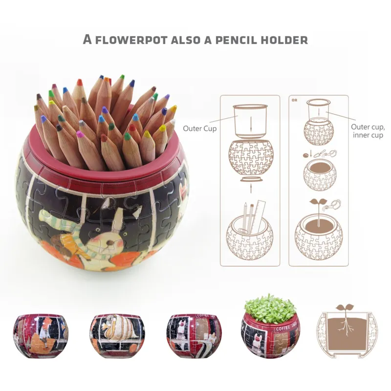Puzzle 3D - Flower Pot - Cat's Play Time