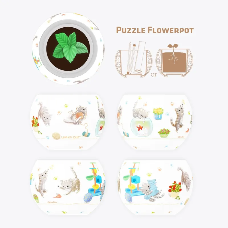 Puzzle 3D - Flower Pot - Cat's Play Time