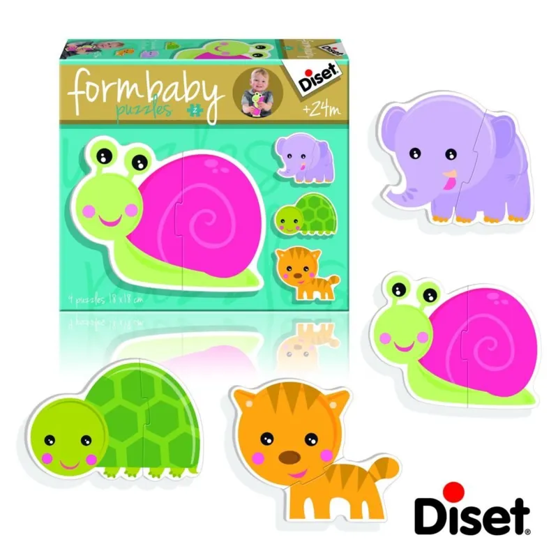 4 Puzzles Baby Form : Escargot, Tortue, Eléphant et Tigre