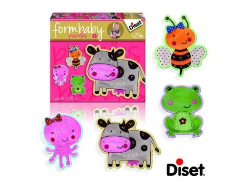 4 Puzzles Baby Form : Vache, Grenouille, Abeille et Pieuvre