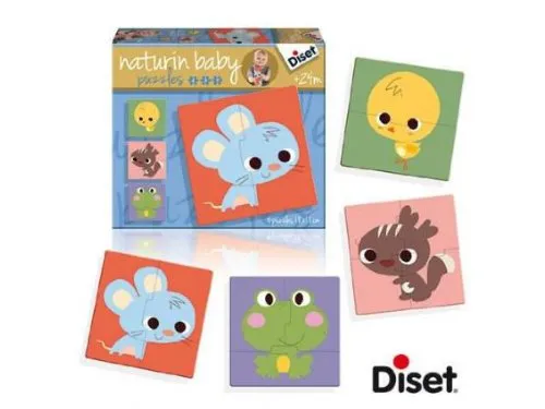 4 Puzzles Naturin Baby : Souris, Ecureuil, Poussin et Grenouille