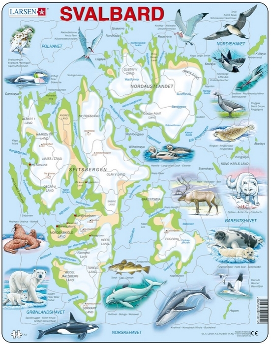 Puzzle Cadre - Norvège : Le Svalbard et ses Animaux (Noms des animaux en Norvégien)