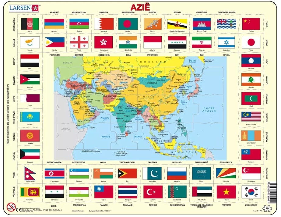 Puzzle Cadre - Drapeaux d'Asie (en Hollandais)