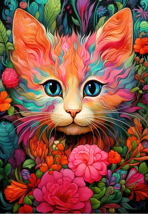 Chaton et Fleurs