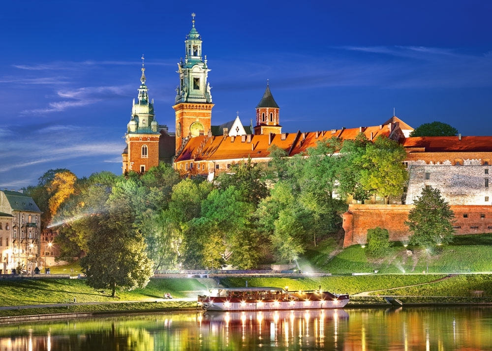 Pologne, Cracovie : Château Wawel la Nuit