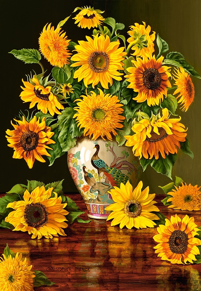 Tournesols dans un Vase en Forme de Paon