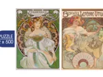 2 Puzzles - L'Art de Mucha : Rêverie, 1898 - Biscuits Lefèvre-Utile, 1896