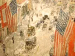 Childe Hassam : Flags on 57th Street, Winter, 1918