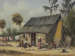 William Aiken Walker : A Cabin Scene with Washing on Fence