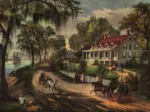 Affiche Currier & Ives : Maison sur le Mississippi , 1871