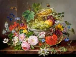 Nature Morte avec Fleurs et Corbeille de Fruits