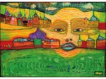 Puzzle en Bois Découpé à la Main - Friedensreich Hundertwasser: Irinaland Sur Les Balkans, 1969