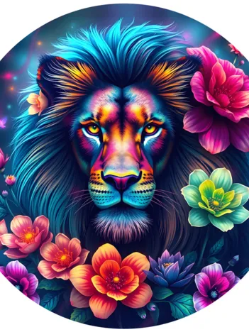 Produit Puzzle Rond - Rainbow Lion Image