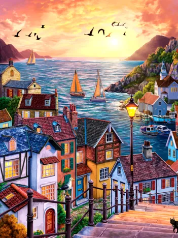 Produit Coastal Town At Sunset Image