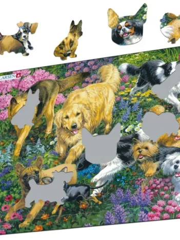 Produit Puzzle Cadre - Chiens dans un Champ de Fleurs Image
