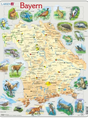 Produit Puzzle Cadre - Carte de la Bavière et ses Animaux (en Allemand) Image