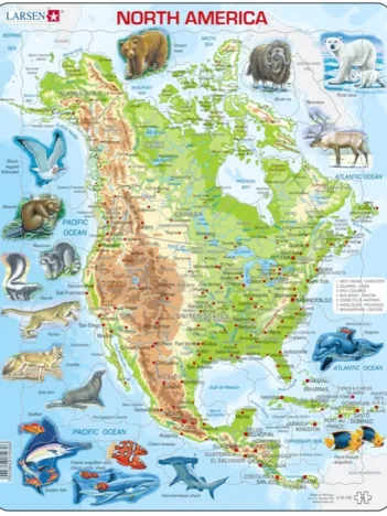 Produit Puzzle Cadre - Carte de l'Amérique du Nord et ses Animaux (en Anglais) Image
