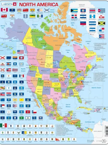 Produit Puzzle Cadre - Carte de l'Amérique du Nord (en Anglais) Image