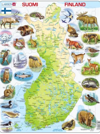Produit Puzzle Cadre - Carte de la Finlande et ses Animaux (en Finnois) Image