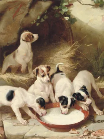 Produit Walter Hunt : Puppies' Breakfast, 1885 Image