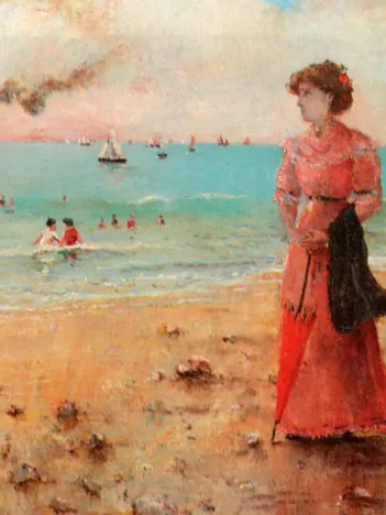 Produit Alfred Stevens : Jeune Femme à l'Ombrelle Rouge au Bord de la Mer, 1885 Image
