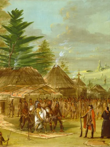 Produit George Catlin : Chef des Indiens de Taensa recevant La Salle le 20 mars 1682, 1847-1848 Image