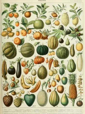 Produit Illustration du Nouveau Larousse Illustré : Fruits , XIXè Siècle Image