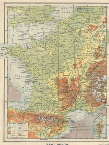 Produit Carte de la France Physique - Larousse, 1925 Image