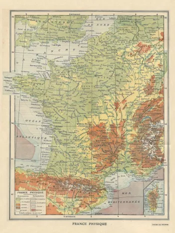 Produit Carte de la France Physique - Larousse, 1925 Image