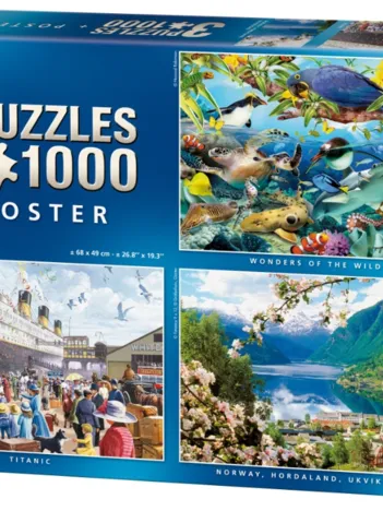 Produit 3 Puzzles 1000 Pièces : Animaux Marins, Fjord de Norvège, Titanic Image